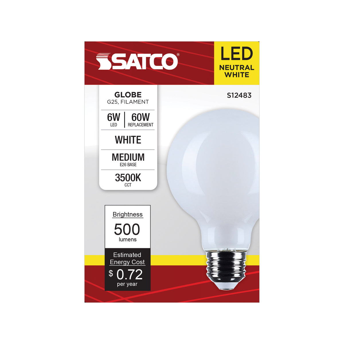 6 Watt G25 LED - Medium Base - White Finish - 3500K CCT - 120 Volt