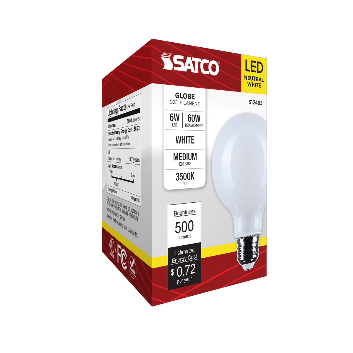 6 Watt G25 LED - Medium Base - White Finish - 3500K CCT - 120 Volt