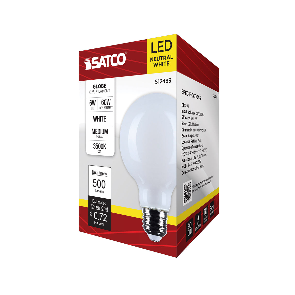 6 Watt G25 LED - Medium Base - White Finish - 3500K CCT - 120 Volt