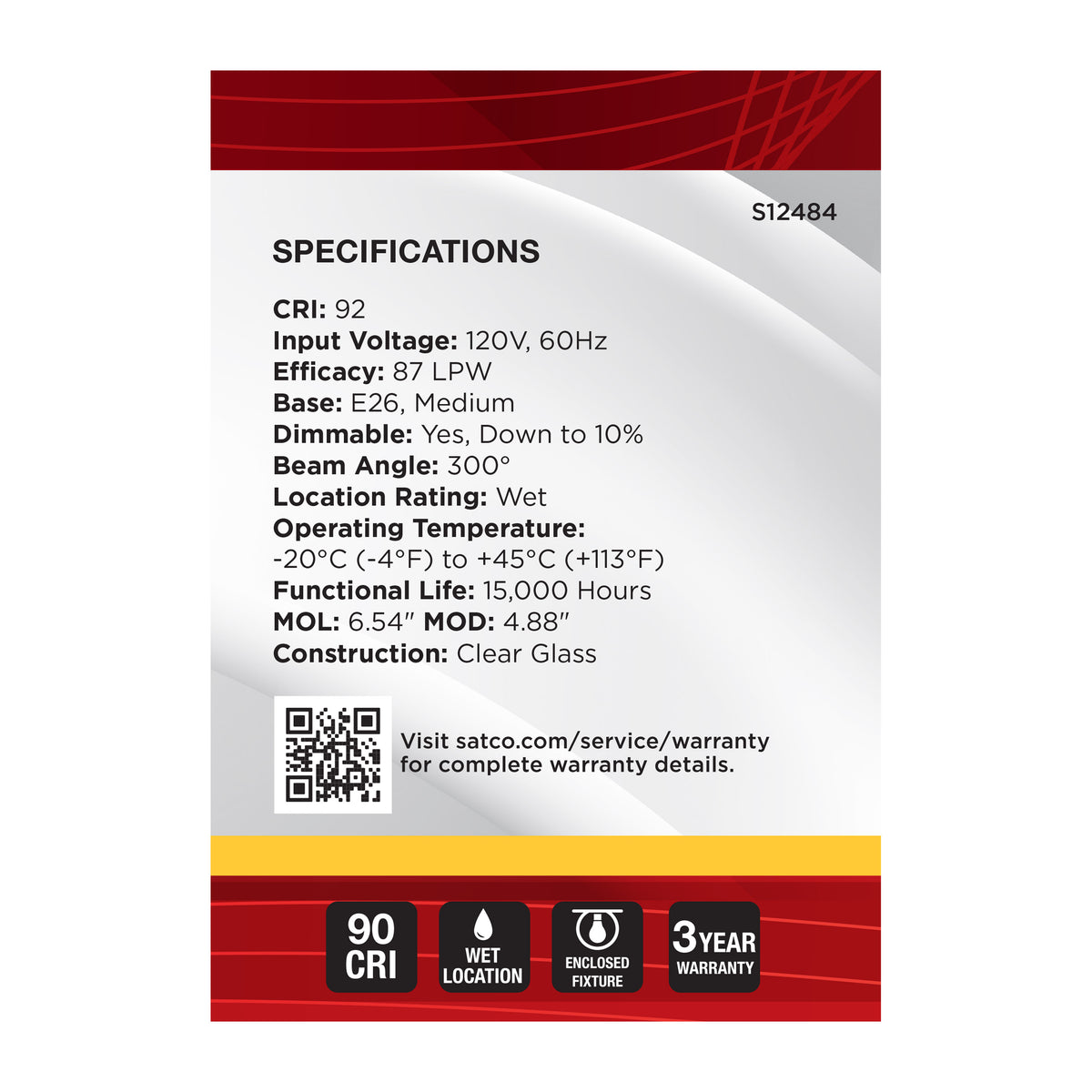 4 Watt G40 LED - Medium Base - Clear - 3000K CCT - 120 Volt