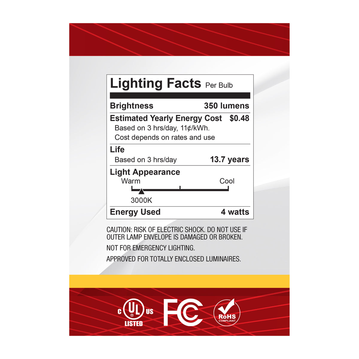 4 Watt G40 LED - Medium Base - Clear - 3000K CCT - 120 Volt