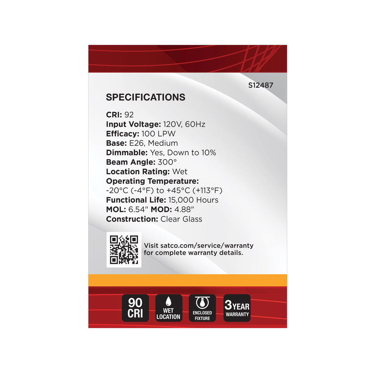 8 Watt G40 LED - Medium Base - Clear - 2700K CCT - 120 Volt