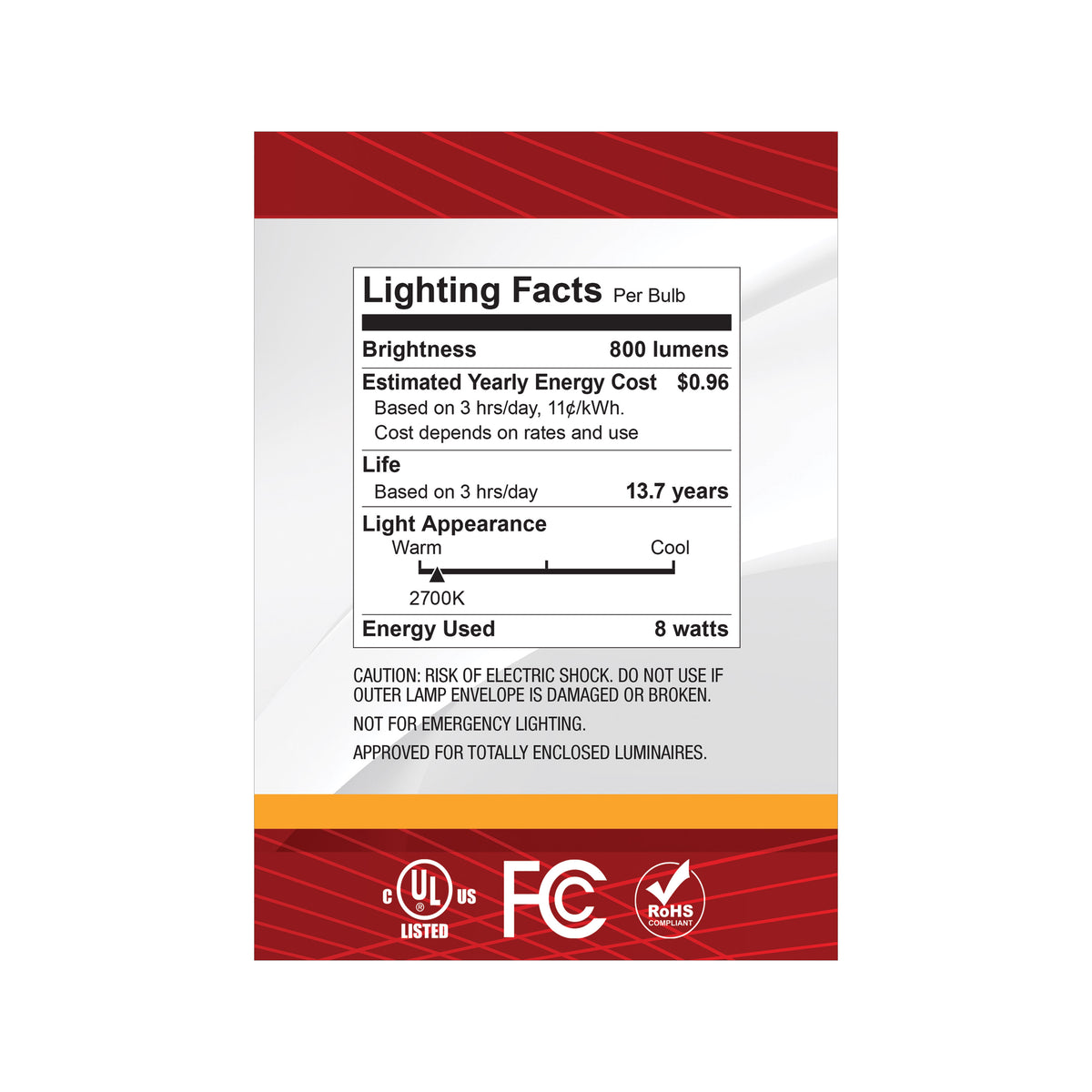 8 Watt G40 LED - Medium Base - Clear - 2700K CCT - 120 Volt