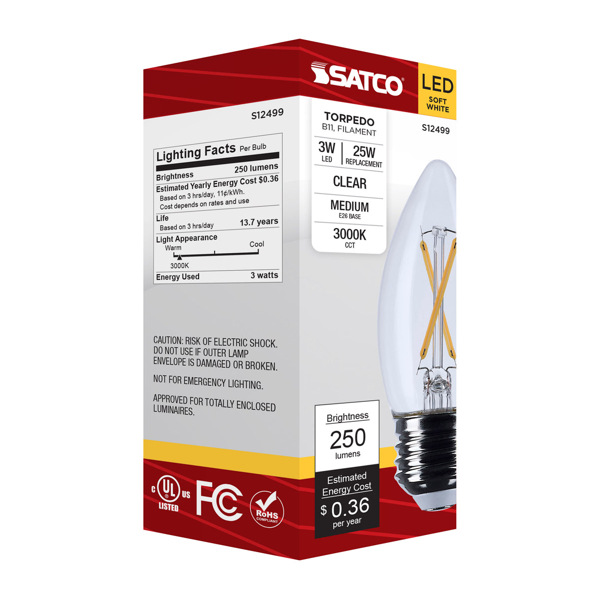 3 Watt B11 LED - Medium Base - Clear - 3000K CCT - 120 Volt