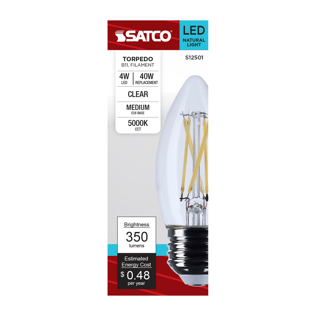 4 Watt B11 LED - Medium Base - Clear - 5000K - 120 Volt