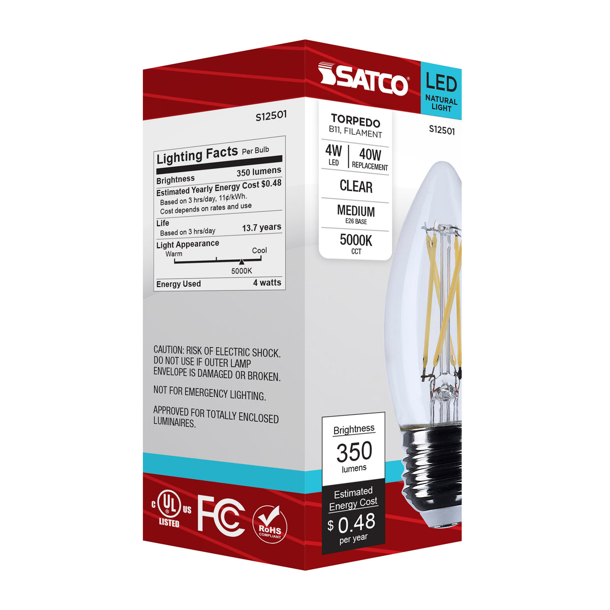 4 Watt B11 LED - Medium Base - Clear - 5000K CCT - 120 Volt