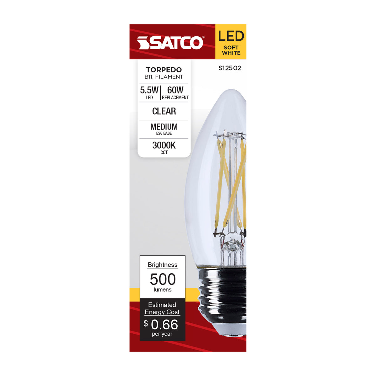 5.5 Watt B11 LED - Medium Base - Clear - 3000K CCT - 120 Volt