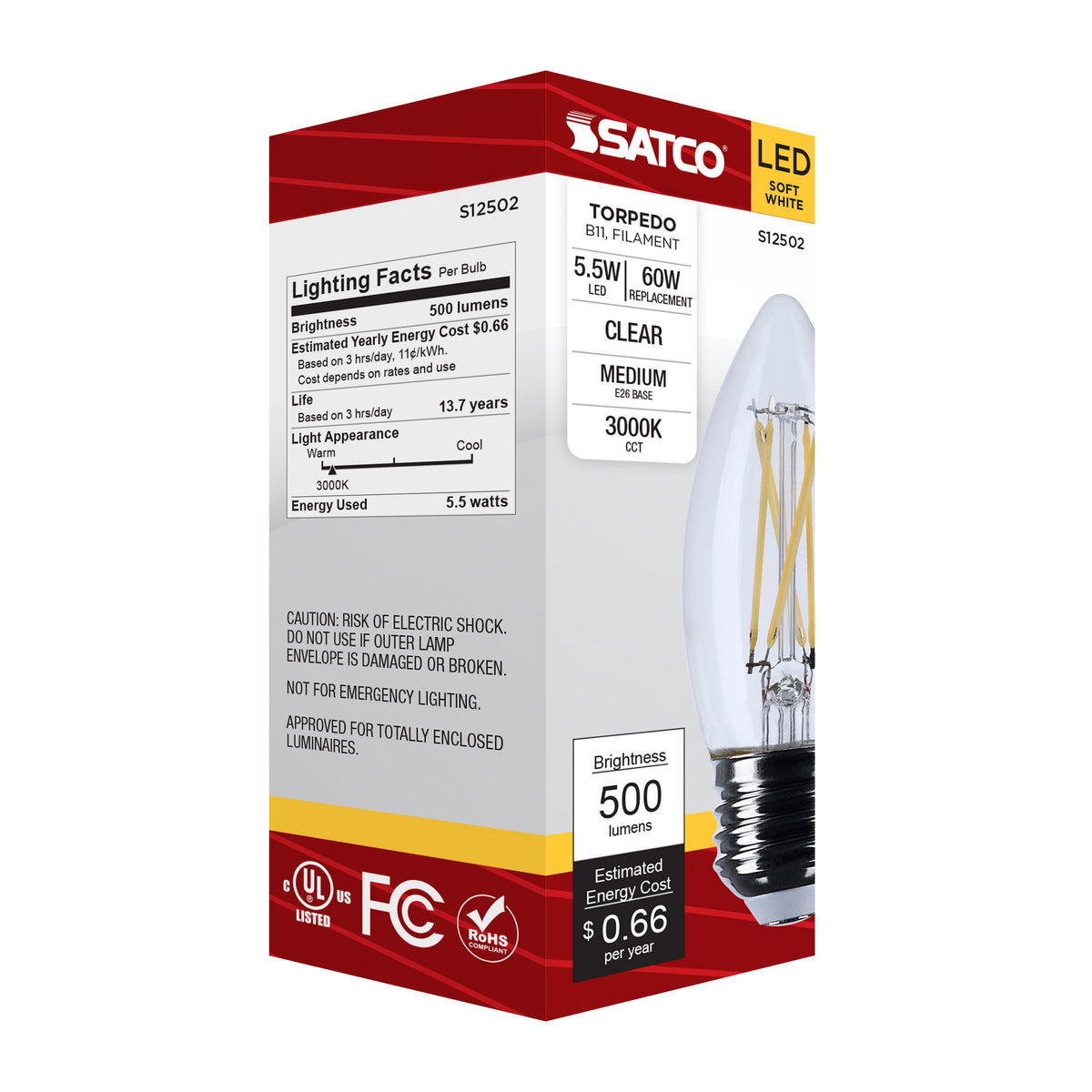 5.5 Watt B11 LED - Medium Base - Clear - 3000K CCT - 120 Volt