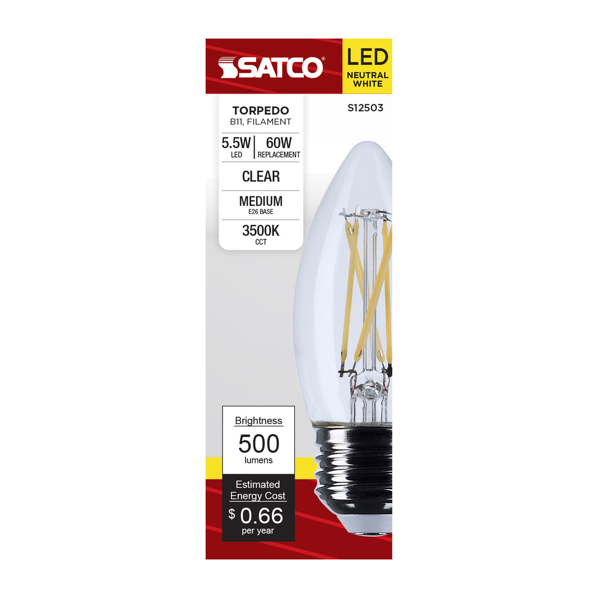 5.5 Watt B11 LED - Medium Base - Clear - 3500K CCT - 120 Volt