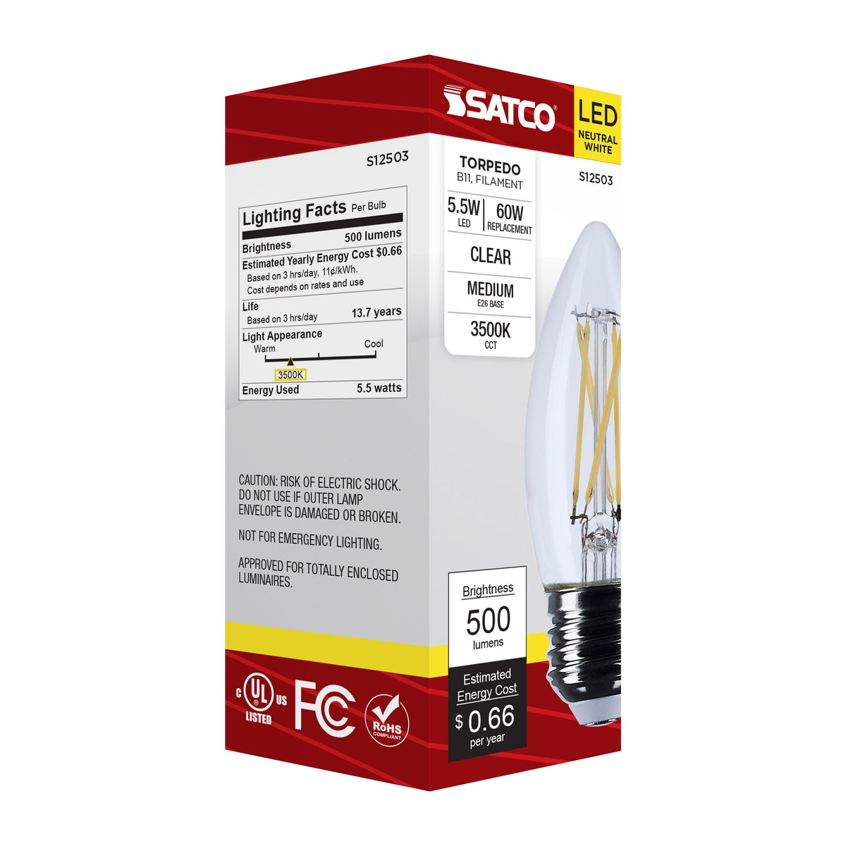 5.5 Watt B11 LED - Medium Base - Clear - 3500K CCT - 120 Volt