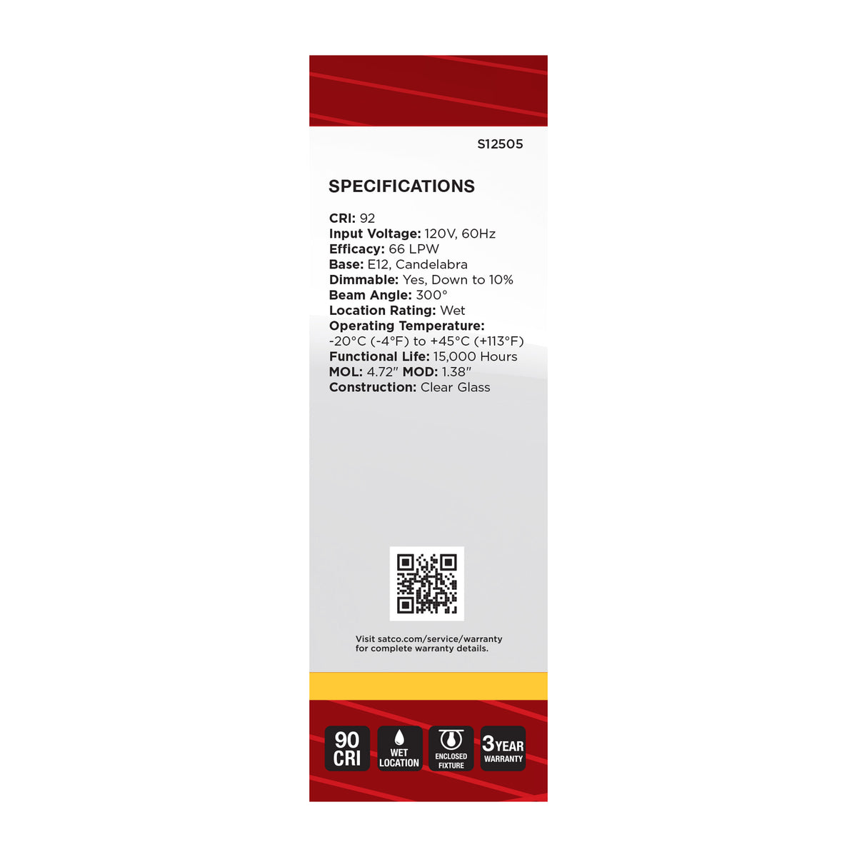 3 Watt CA10 LED - Candelabra Base - Clear - 3000K CCT - 120 Volt