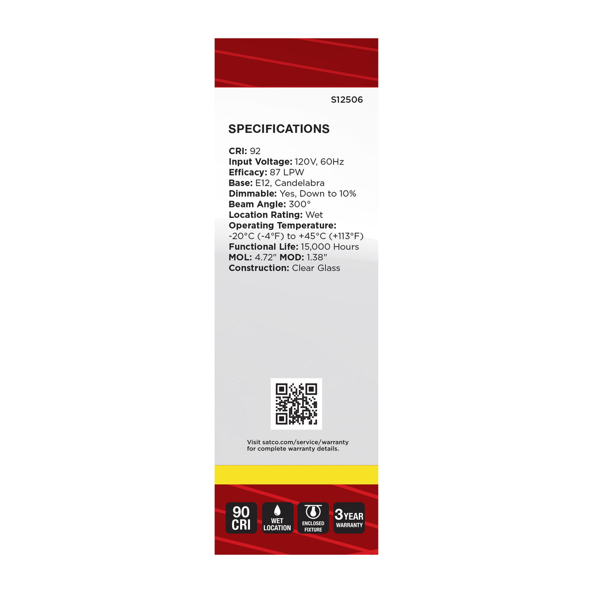 4 Watt CA10 LED - Candelabra Base - Clear - 3500K CCT - 120 Volt