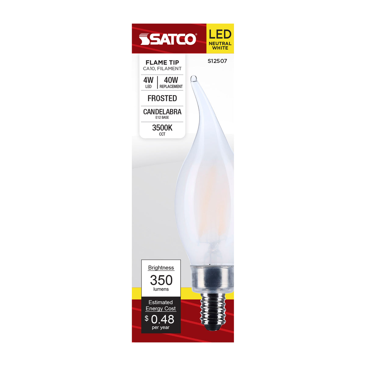 4 Watt CA10 LED - Candelabra Base - Frost Finish - 3500K CCT - 120 Volt