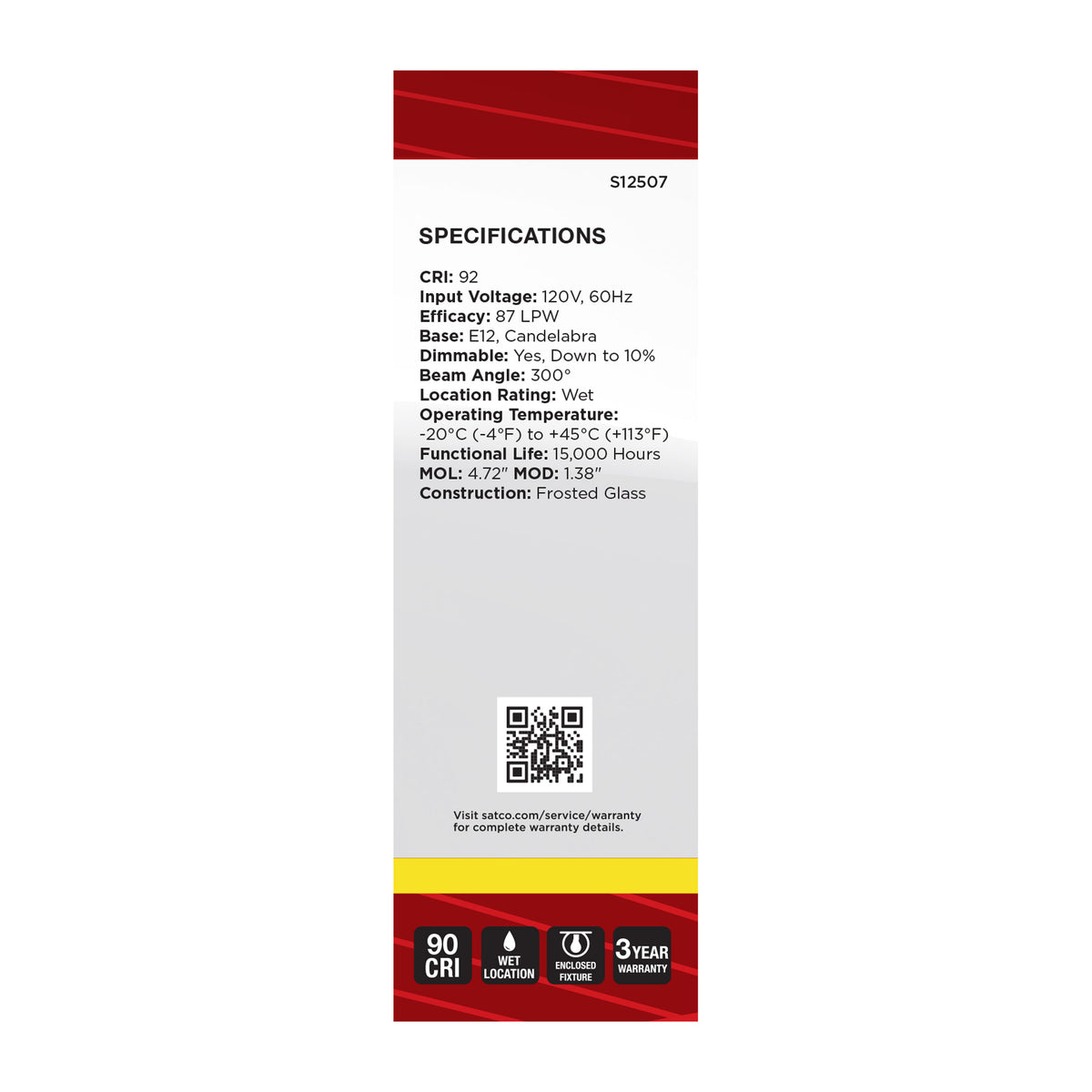 4 Watt CA10 LED - Candelabra Base - Frost Finish - 3500K CCT - 120 Volt