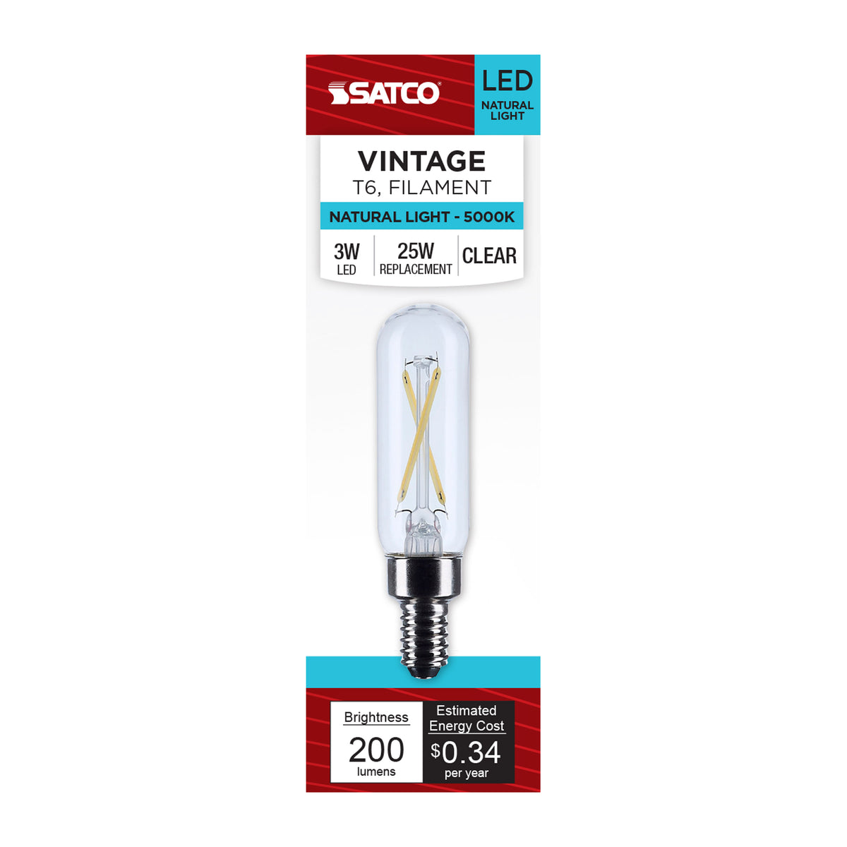 2.8 Watt T6 LED - Candelabra Base - Clear - 5000K CCT - 120 Volt