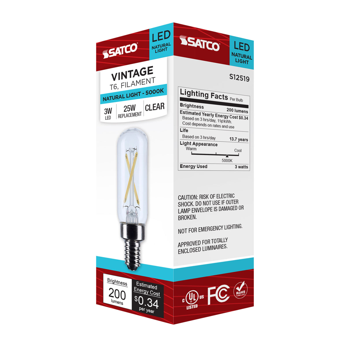 2.8 Watt T6 LED - Candelabra Base - Clear - 5000K CCT - 120 Volt