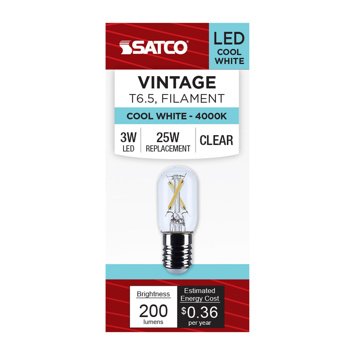3 Watt T6.5 LED - Intermediate Base - Clear - 4000K CCT - 120 Volt