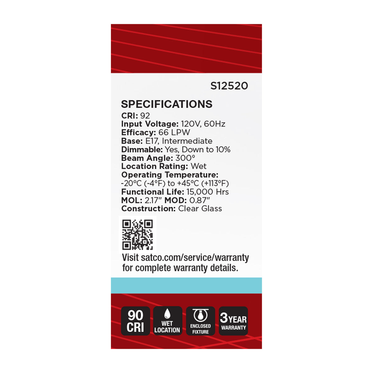 3 Watt T6.5 LED - Intermediate Base - Clear - 4000K CCT - 120 Volt