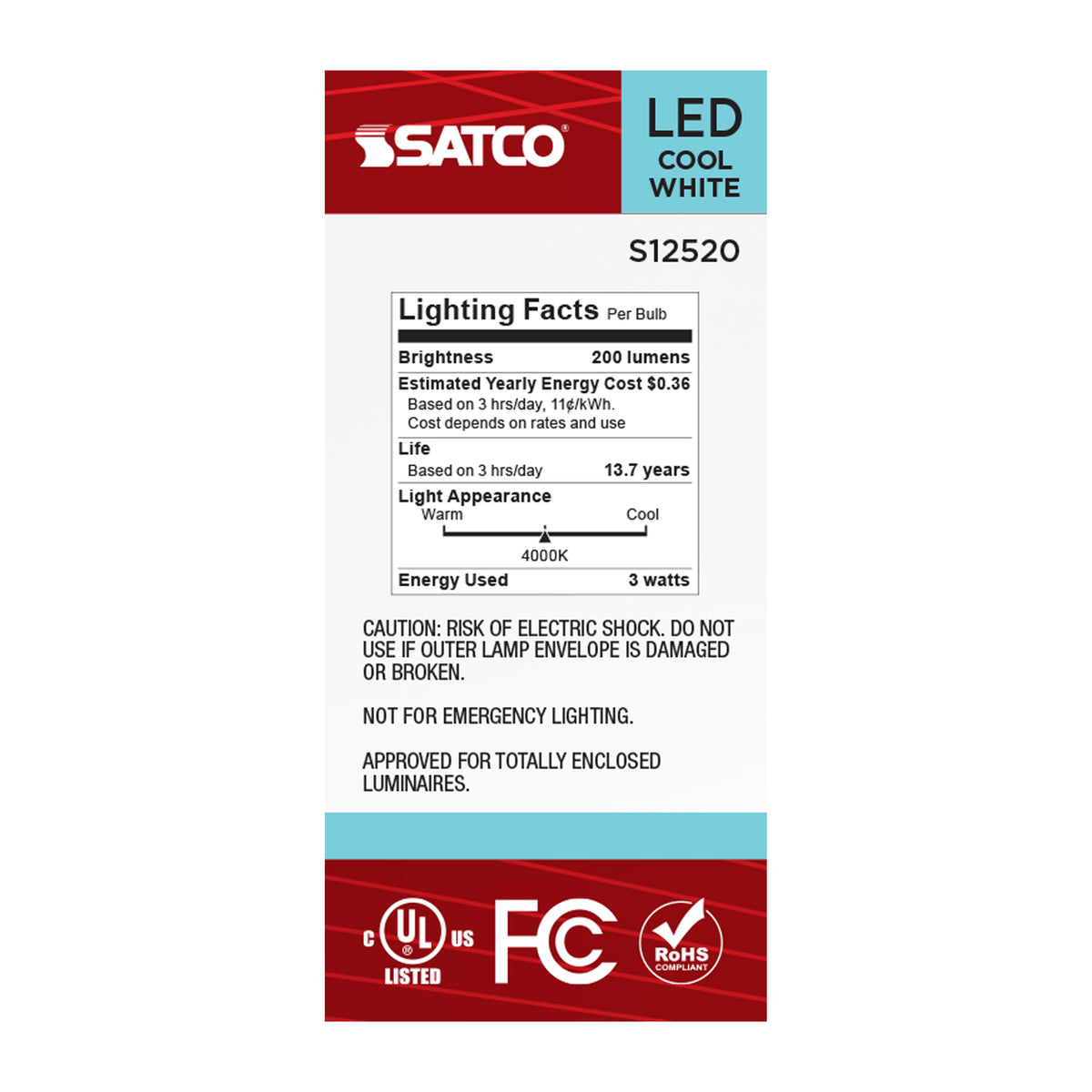 3 Watt T6.5 LED - Intermediate Base - Clear - 4000K CCT - 120 Volt