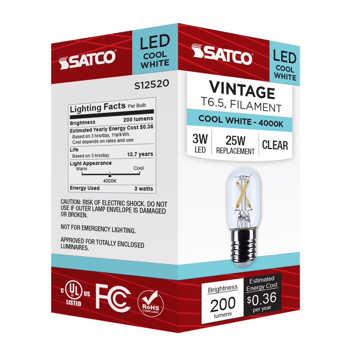 3 Watt T6.5 LED - Intermediate Base - Clear - 4000K CCT - 120 Volt