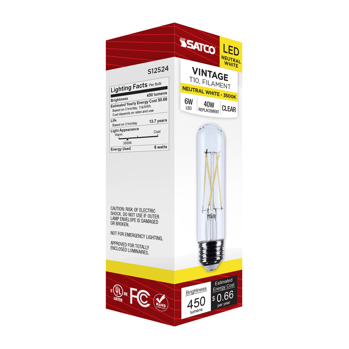 5.5 Watt T10 LED - Medium Base - Clear - 3500K CCT - 120 Volt