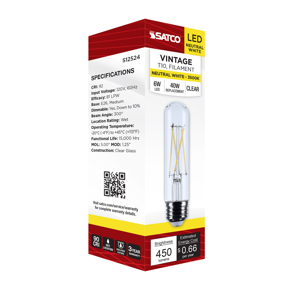 5.5 Watt T10 LED - Medium Base - Clear - 3500K CCT - 120 Volt