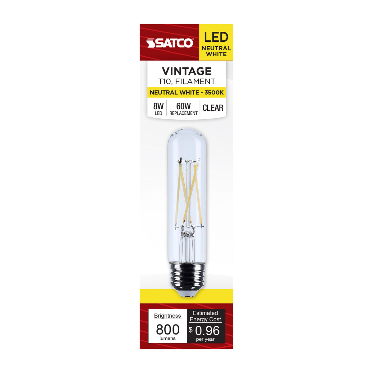8 Watt T10 LED - Medium Base - Clear - 3500K CCT - 120 Volt