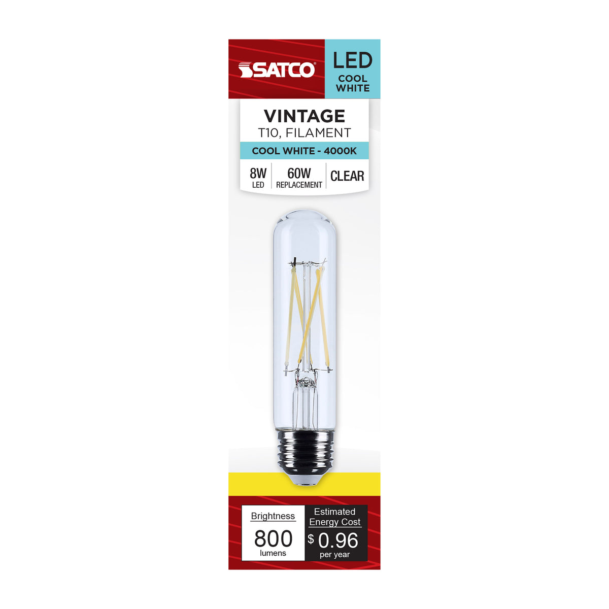 8 Watt T10 LED - Medium Base - Clear - 4000K CCT - 120 Volt