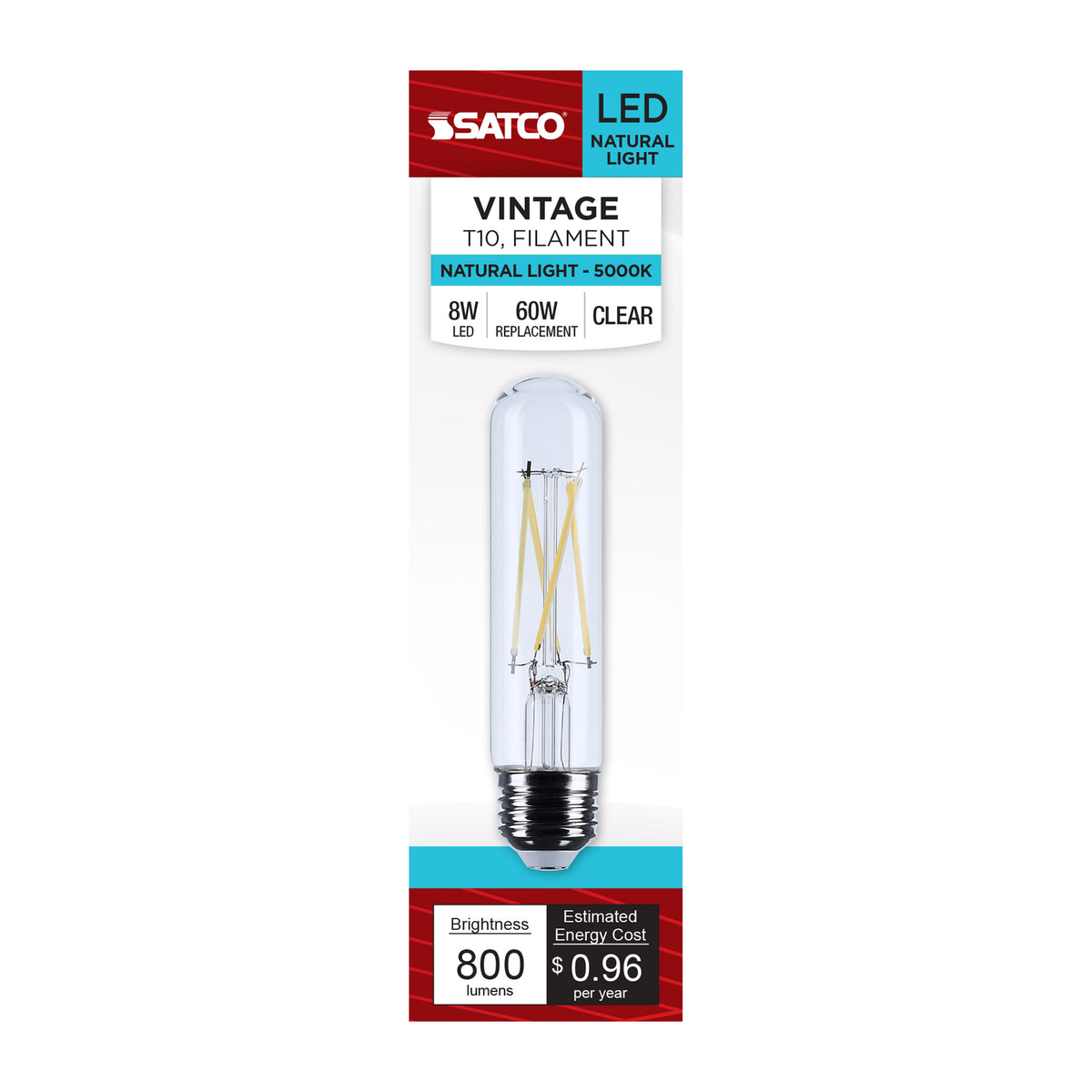 8 Watt T10 LED - Medium Base - Clear - 5000K CCT - 120 Volt