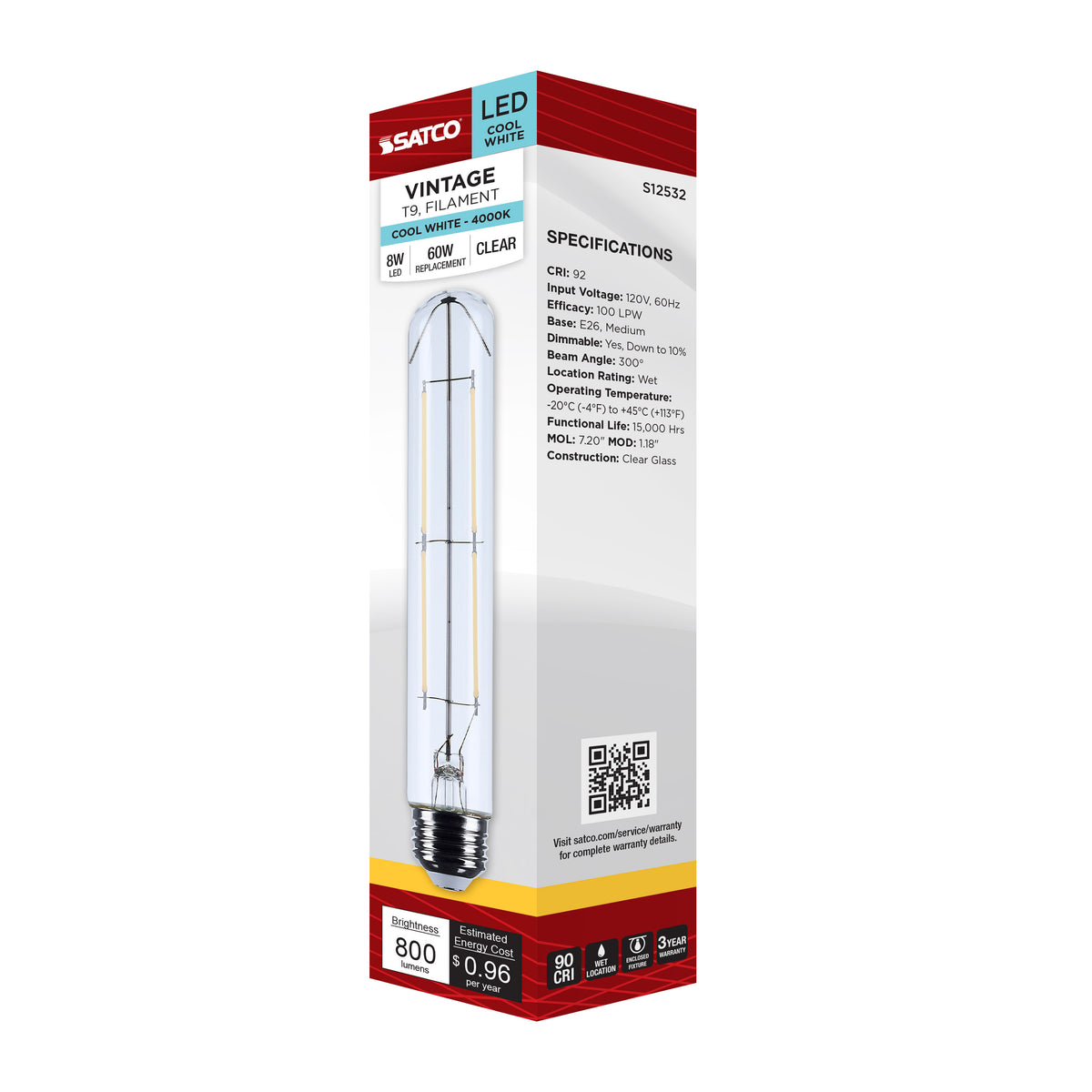 8 Watt T9 LED - Medium Base - Clear - 4000K CCT - 120 Volt