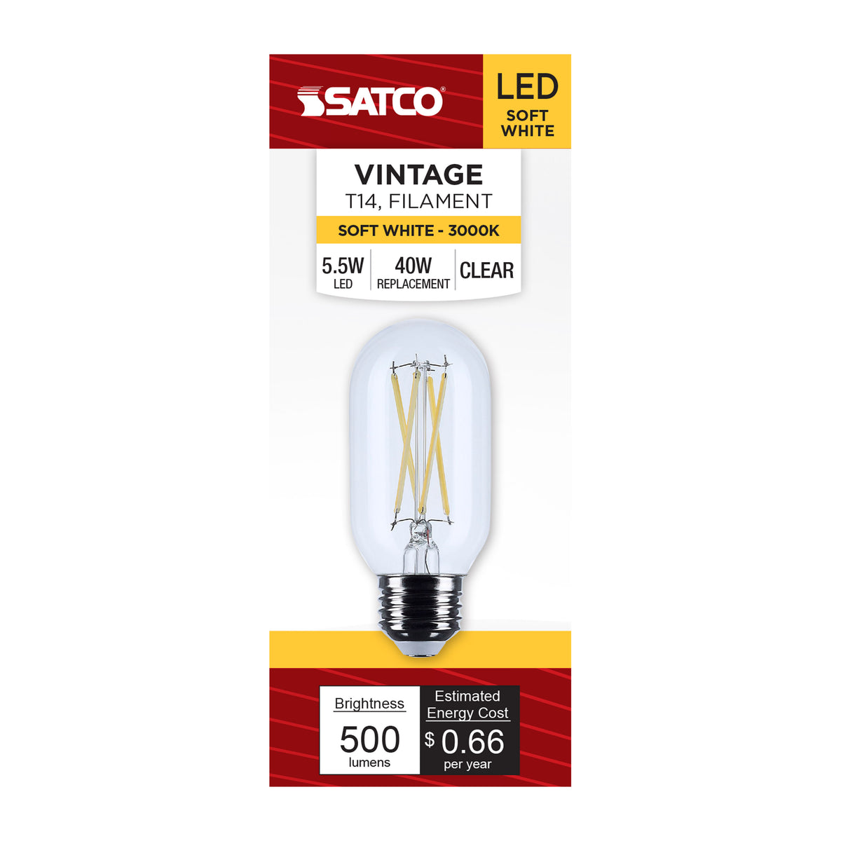 5.5 Watt T14 LED - Medium Base - Clear - 3000K CCT - 120 Volt