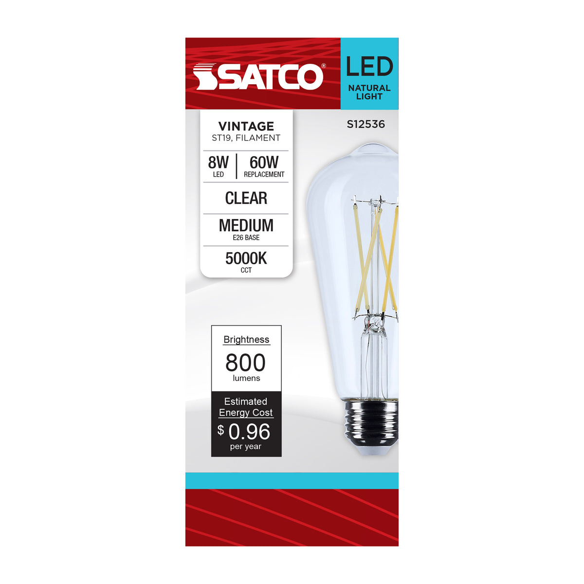8 Watt ST19 LED - Medium Base - Clear - 5000K CCT - 120 Volt