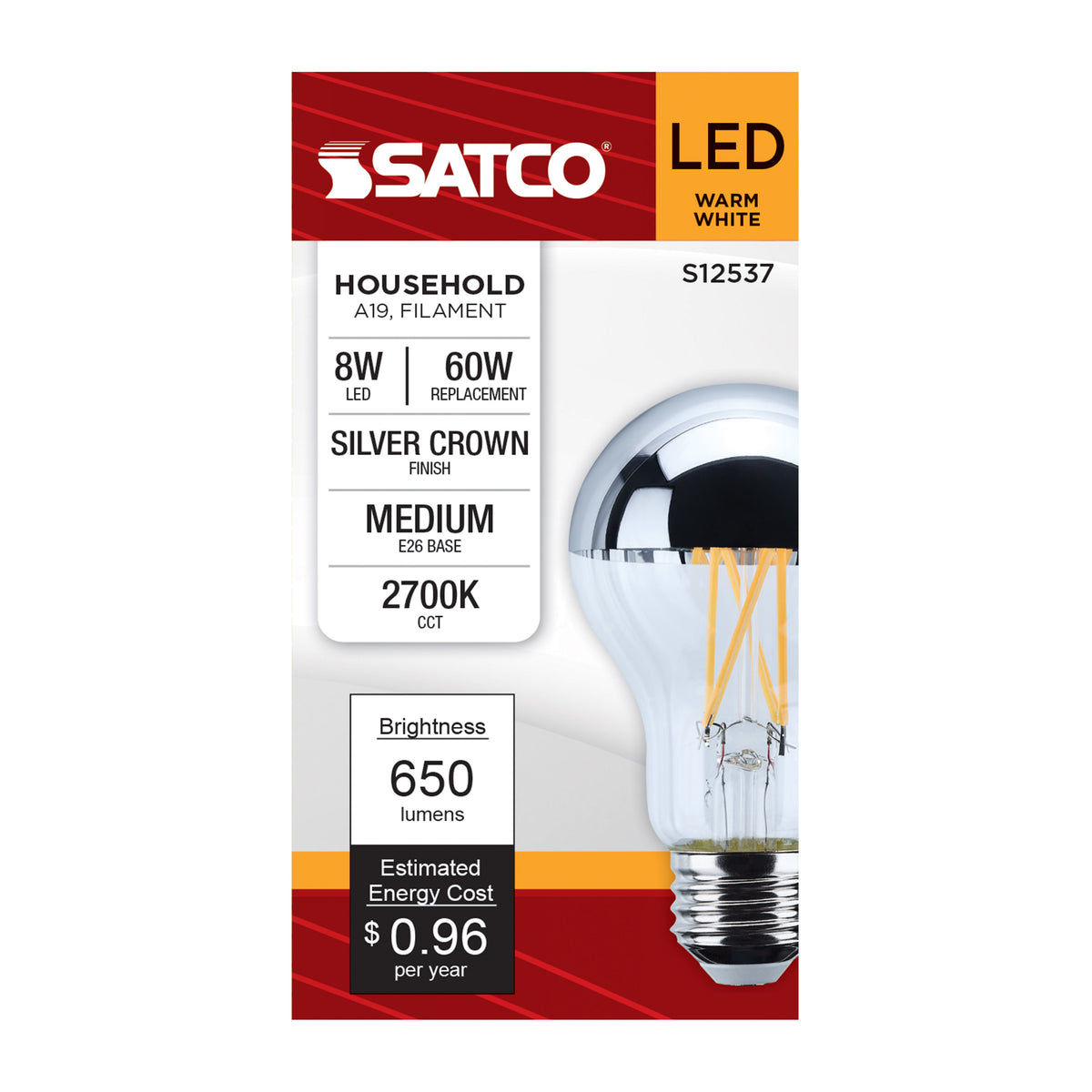 8 Watt A19 LED - Medium Base - 2700K CCT - Silver Crown - 60 Watt Replacement