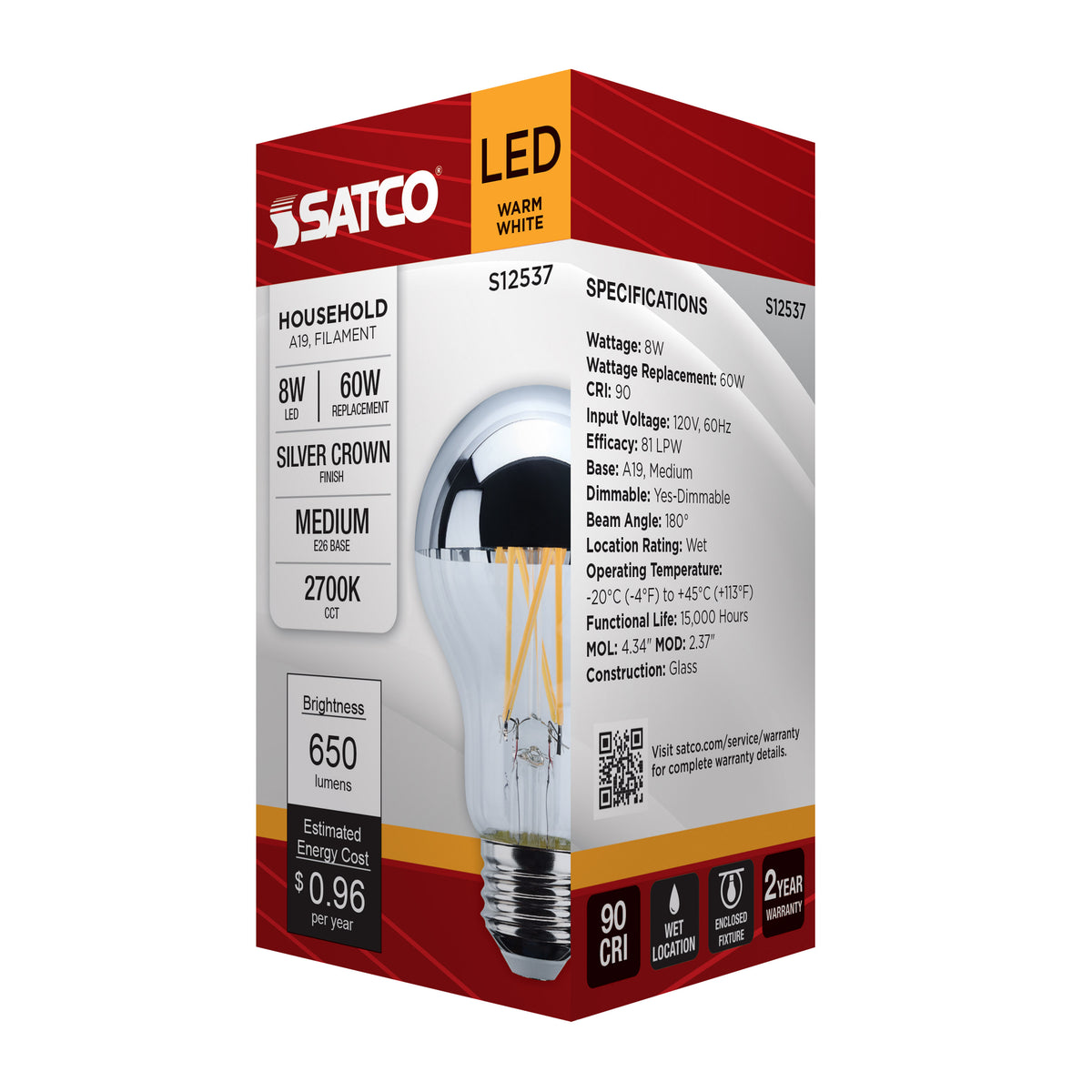8 Watt A19 LED - Medium Base - 2700K CCT - Silver Crown - 60 Watt Replacement