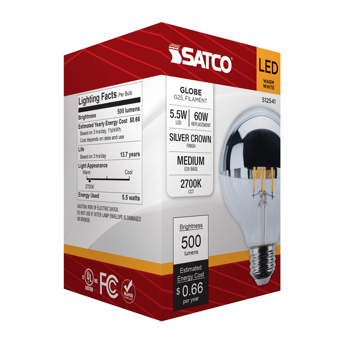 5.5 Watt G25 LED - Medium Base - 2700K CCT - Silver Crown - 60 Watt Replacement