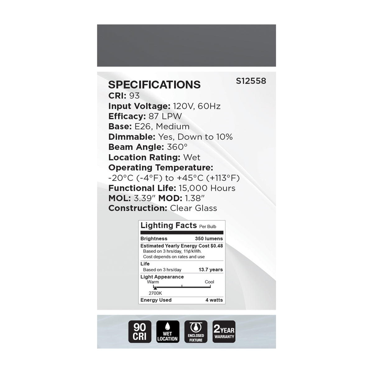 4 Watt A15 LED - Reminiscent - Flex Gray Coil Filament - E26 - 2700K - 120 Volt