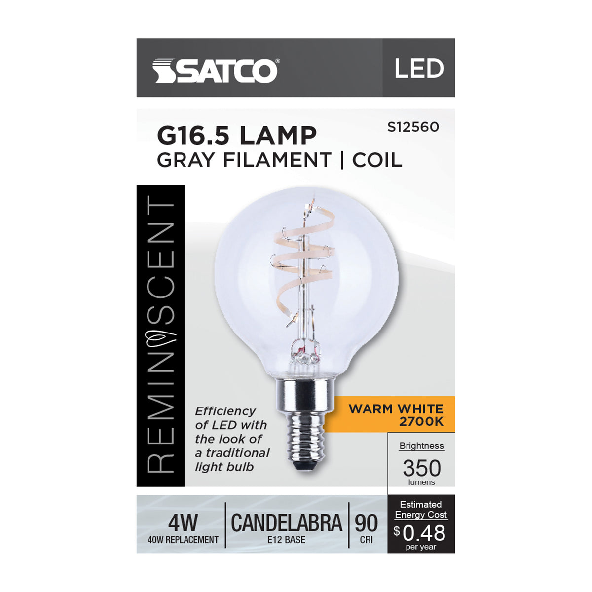 4 Watt G16.5 LED - Reminiscent - Flex Gray Coil Filament - E12 - 2700K - 120 Volt