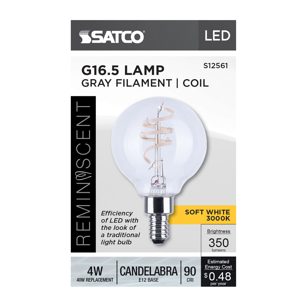 4 Watt G16.5 LED - Reminiscent - Flex Gray Coil Filament - E12 - 3000K - 120 Volt