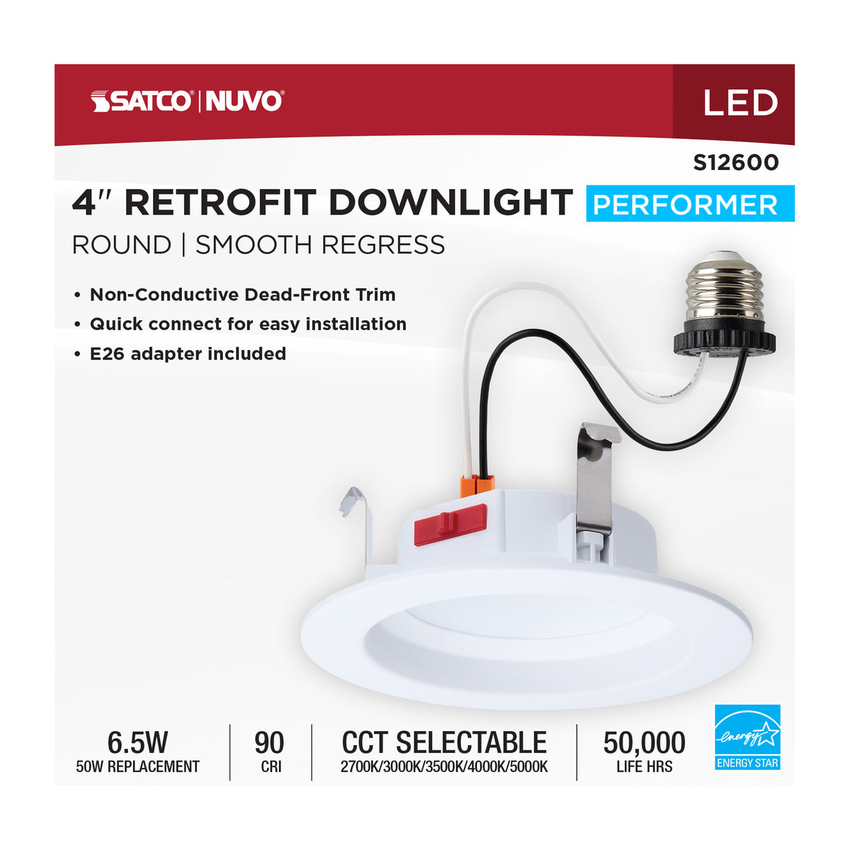 6 Watt LED Downlight Retrofit - 4 Inch - CCT Selectable - Round - White Finish