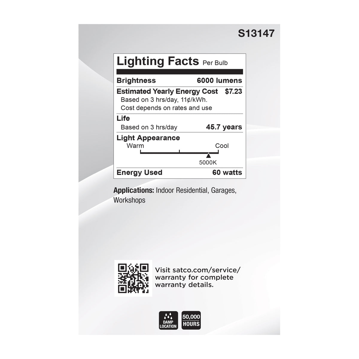 60 Watt LED Multi-Beam Utility/Garage Lamp - 5000K Natural Light - White Finish - 120 Volt