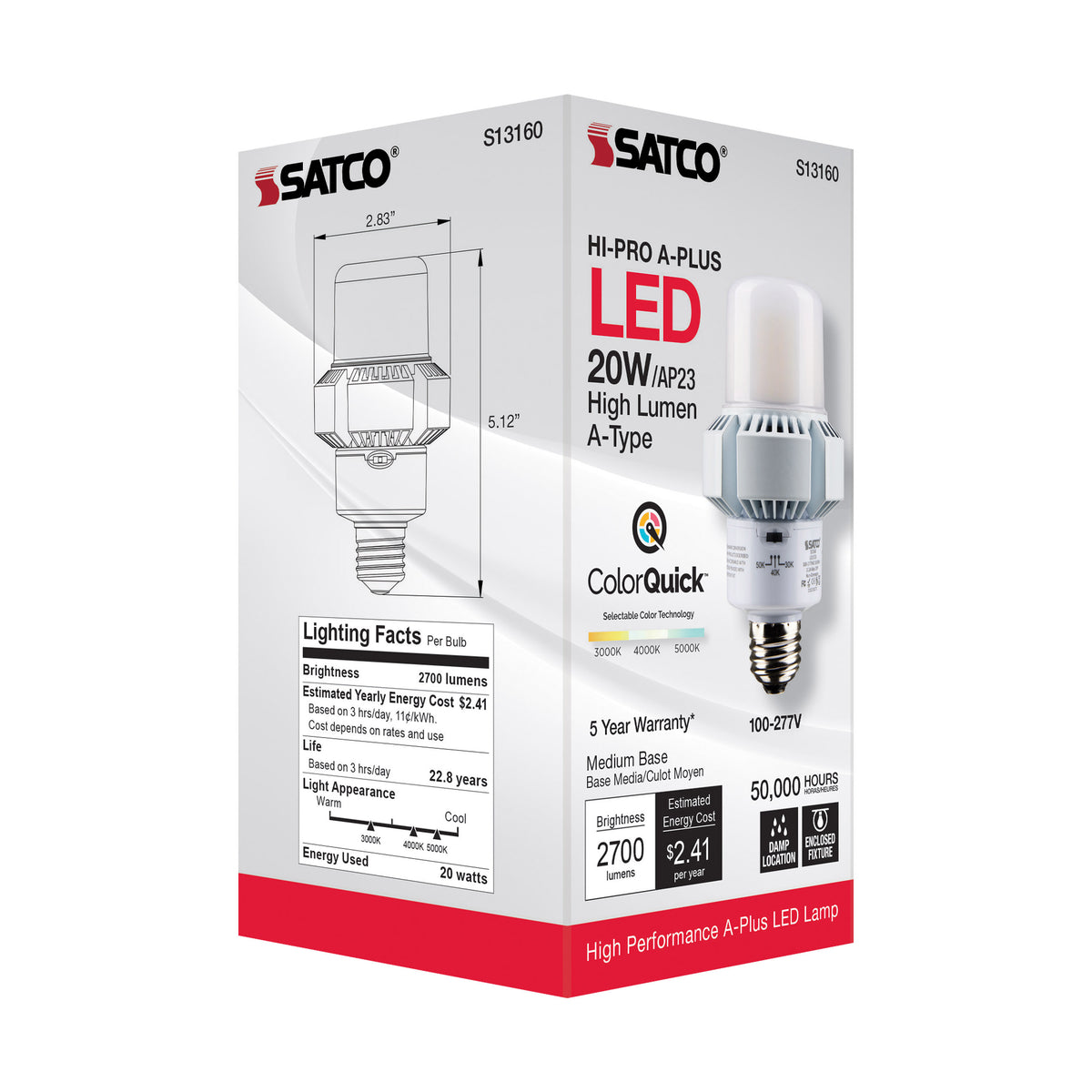 20 Watt - A-Plus 23 - LED - CCT Selectable 3K/4K/5K - Medium base - Type B - Ballast Bypass - 120-277 Volt - ColorQuick Technology