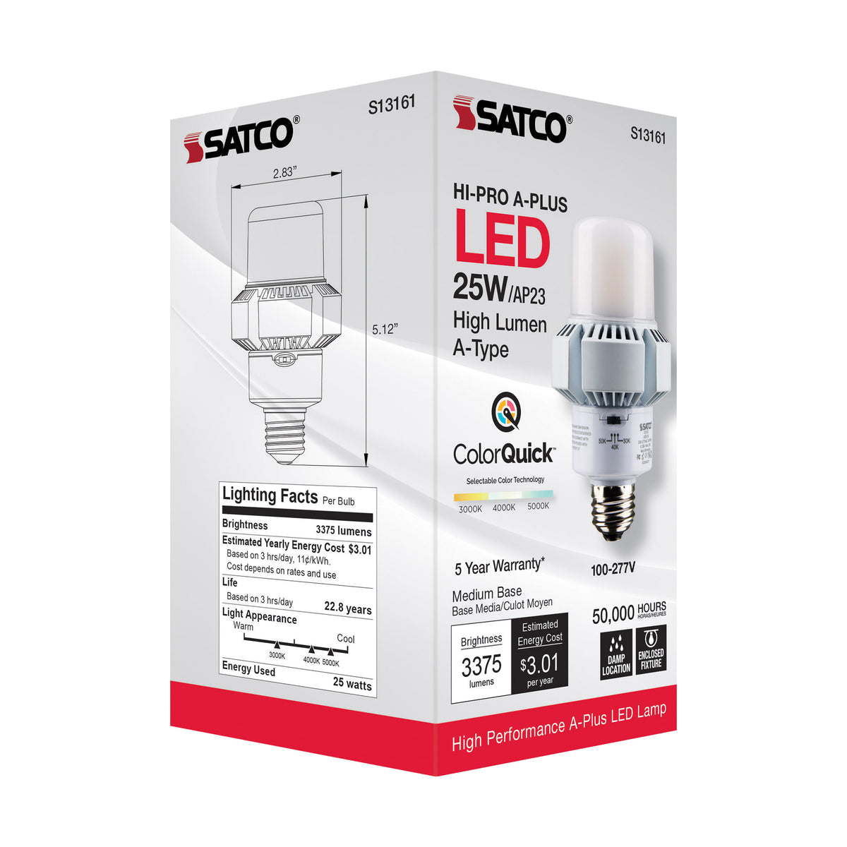 25 Watt - A-Plus 23 - LED - CCT Selectable 3K/4K/5K - Medium base - Type B - Ballast Bypass - 120-277 Volt - ColorQuick Technology