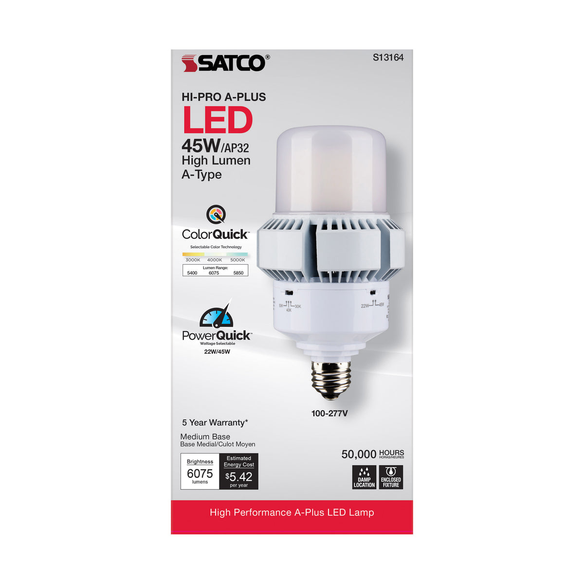 45 Watt - A-Plus 32 - LED - CCT Selectable and Wattage Selectable - Medium base - Type B - Ballast Bypass - ColorQuick Technology - PowerQuick Technology