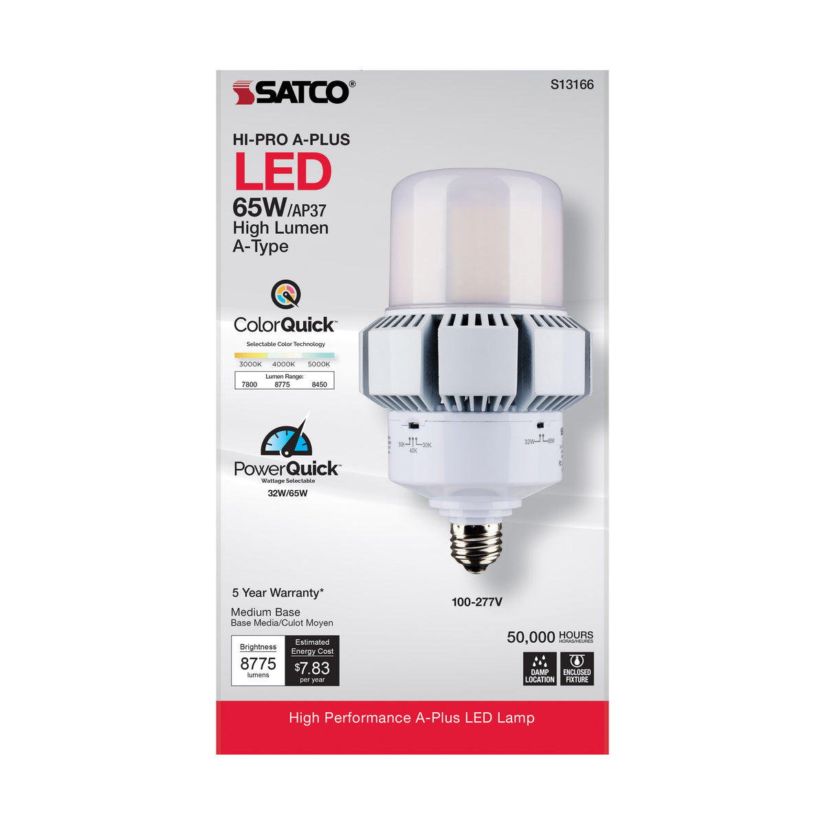 65 Watt - A-Plus 37 - LED - CCT Selectable and Wattage Selectable - Medium base - Type B - Ballast Bypass - ColorQuick Technology - PowerQuick Technology