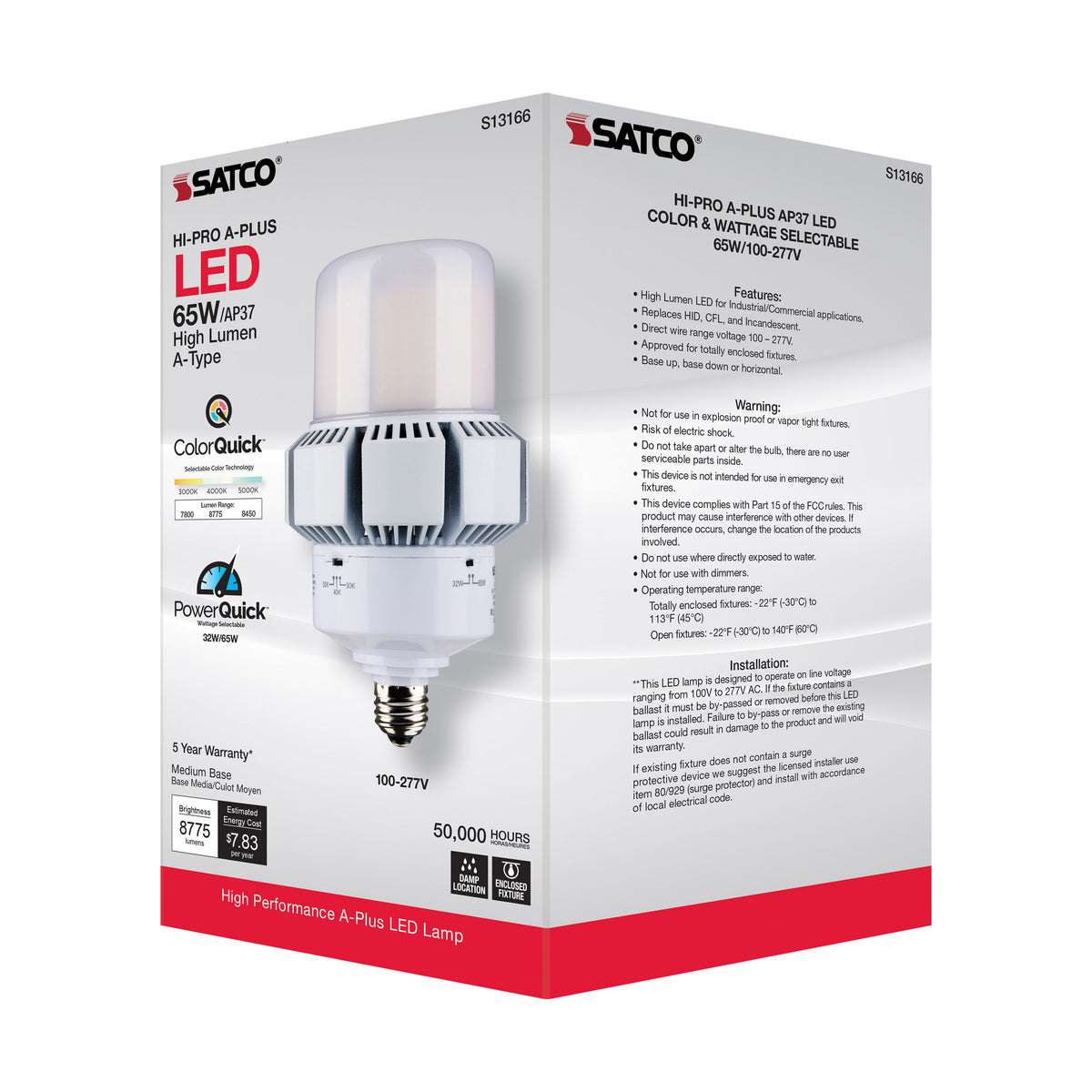 65 Watt - A-Plus 37 - LED - CCT Selectable and Wattage Selectable - Medium base - Type B - Ballast Bypass - ColorQuick Technology - PowerQuick Technology