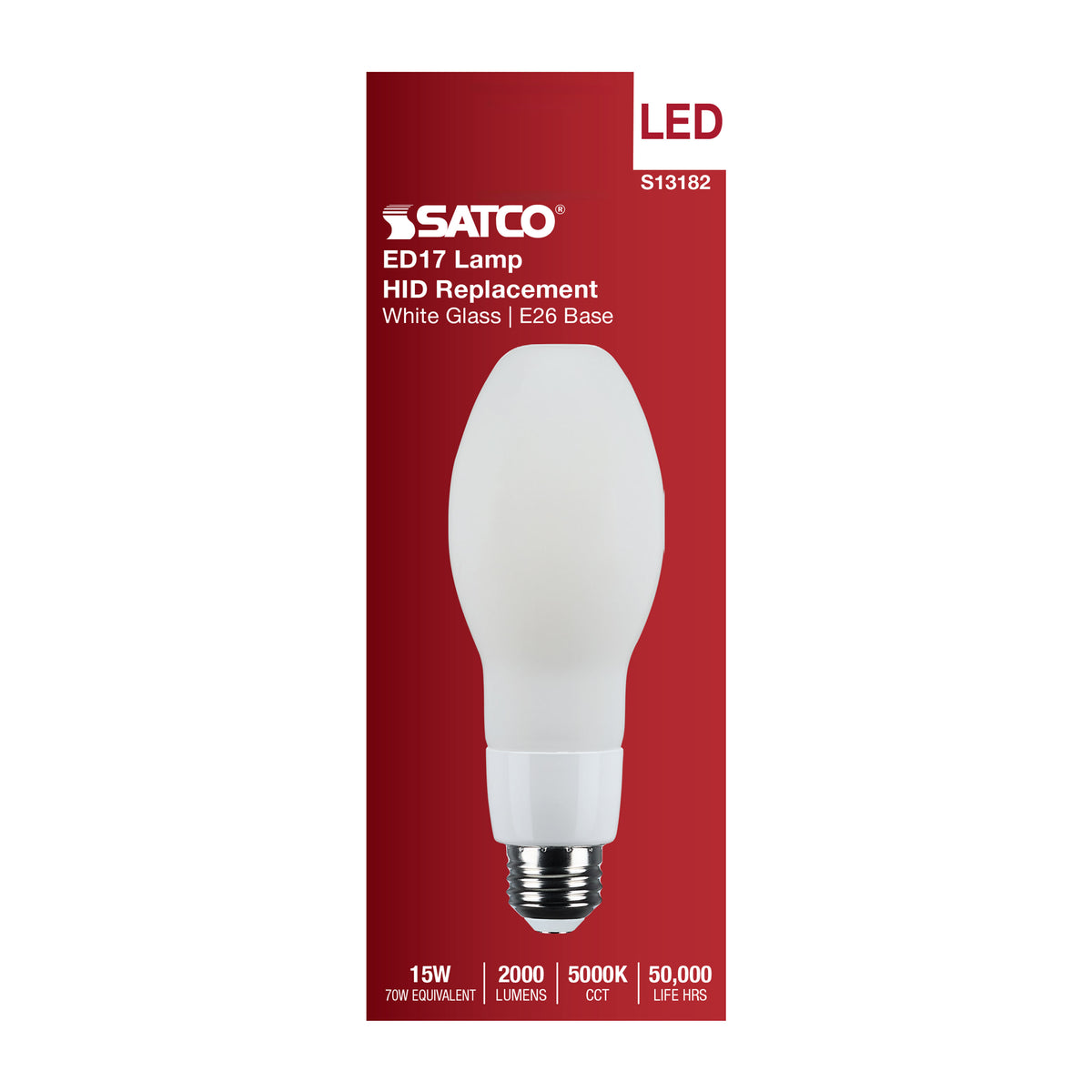 15 Watt LED HID Replacement - ED17 - 5000K - Medium Base - White - 120-277 Range Voltage