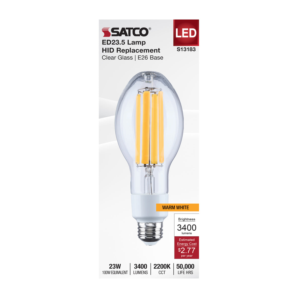 23 Watt LED HID Replacement - ED23.5 - 2200K - Medium Base - Clear - 120-277 Range Voltage