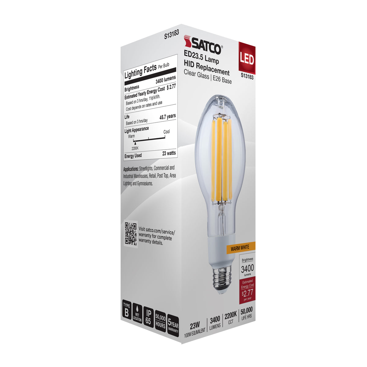 23 Watt LED HID Replacement - ED23.5 - 2200K - Medium Base - Clear - 120-277 Range Voltage