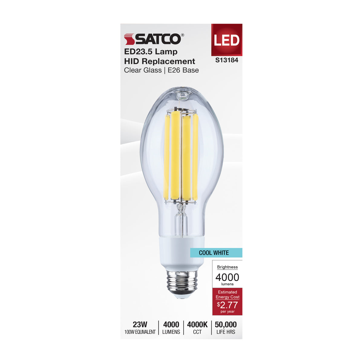 23 Watt LED HID Replacement - ED23.5 - 4000K - Medium Base - Clear - 120-277 Range Voltage