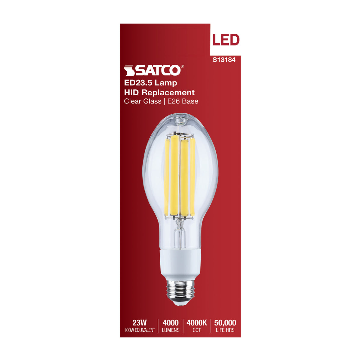 23 Watt LED HID Replacement - ED23.5 - 4000K - Medium Base - Clear - 120-277 Range Voltage